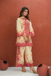 Warm beige with deep rose floral accents Co-ord Set